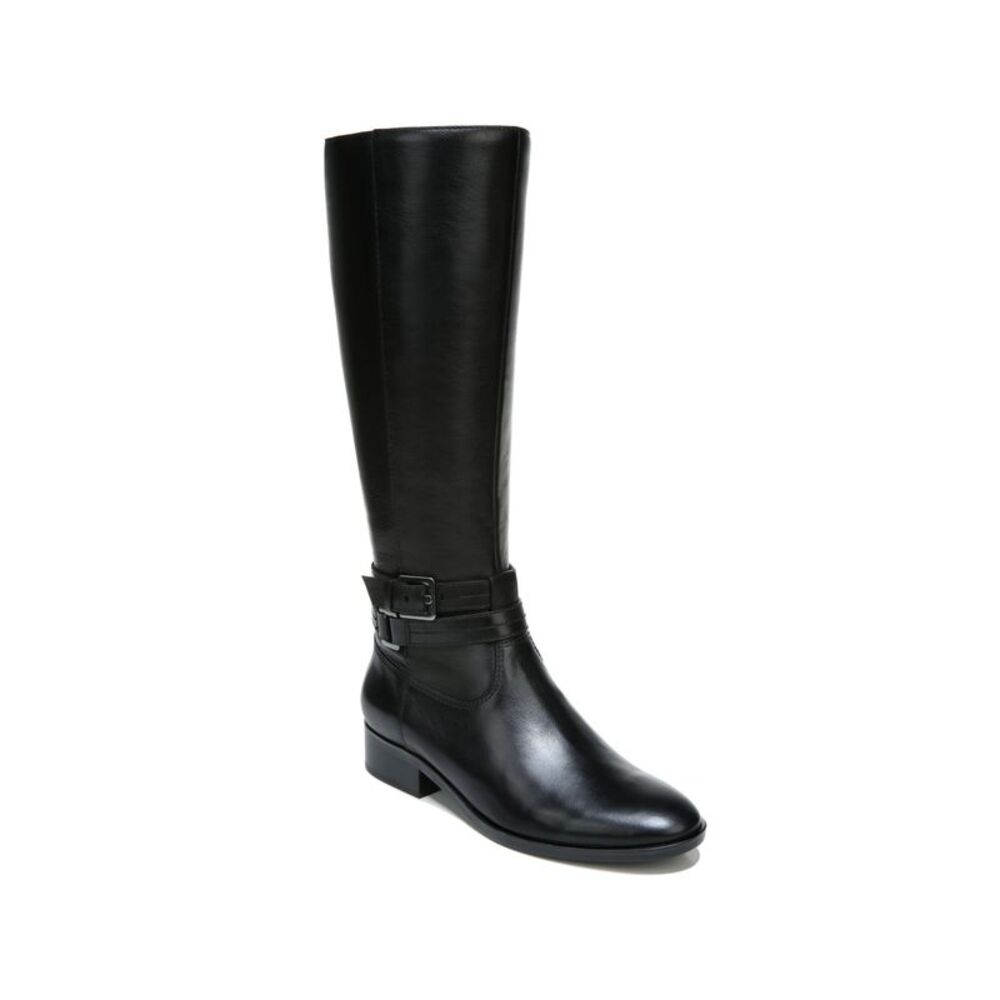 NATURALIZER SHOE Womens Black Almond Toe Stacked Heel Leather Boots Shoes 4 M WC
